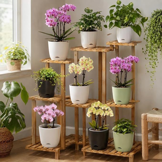 QCQHDU 7.2Inch Orchid Pots with Holes for Repotting, Double-Layer Plastic Self Watering Flower Pots for Indoor Plants with Drainage Holes, Clear Orchid Pot Match Decorative Orchid Container, 3 Packs