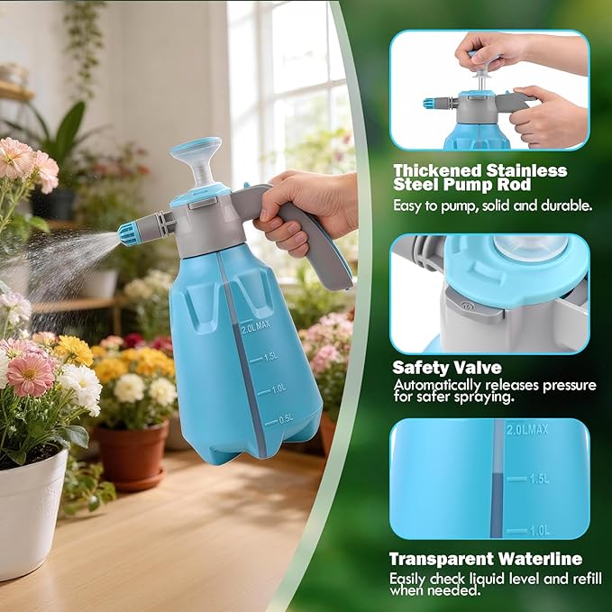Garden Hand Pump Sprayer 1/2 Gallon - 68 Oz Leak-Proof Handheld Pressure Sprayer in Lawn and Garden, with Adjustable Nozzle, Extended Spray Rod & Safety Valve