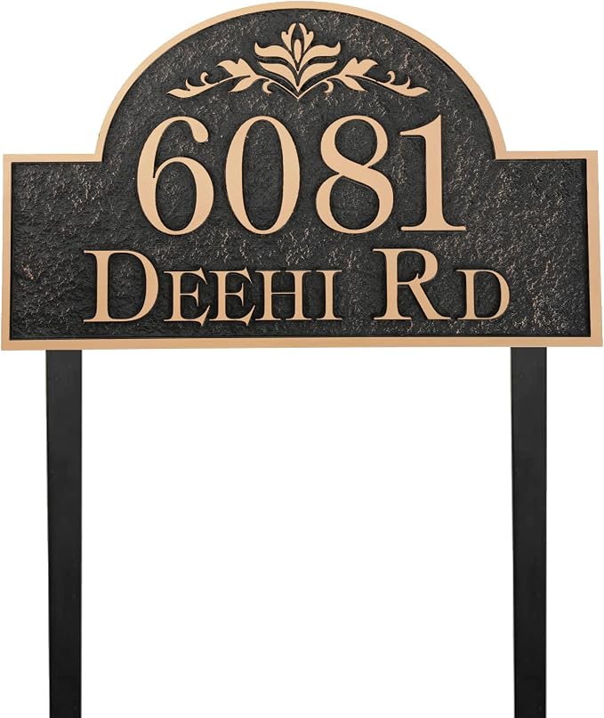 Address Sign Large LAWN MOUNTED - 12'' x 6.4'' Personalized Address Plaque,House Number Sign Plate for Yard,Lawn,Ground,Garden,Drive Way,House Address Numbers for Outside with 2 Metal Stakes