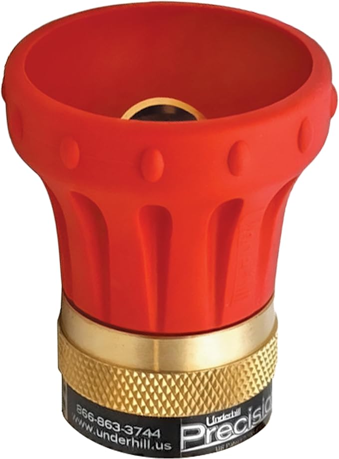 Underhill Precision Cyclone Garden Water Hose Nozzle Sprayer, 50+ GPM 80 PSI, 3/4-Inch Thread Inlet, High Pressure Heavy-Duty Brass and Rubber, HN5000