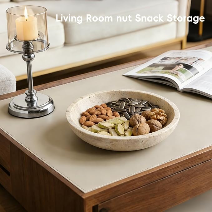 Travertine Bowl,Decorative Bowl Modern Key Bowl for Entryway Table, Pedestal Bowls for Dining Table Center,Living Room, Kitchen Decor Modern Home Decor Marble Bowls (7.8 Inch)