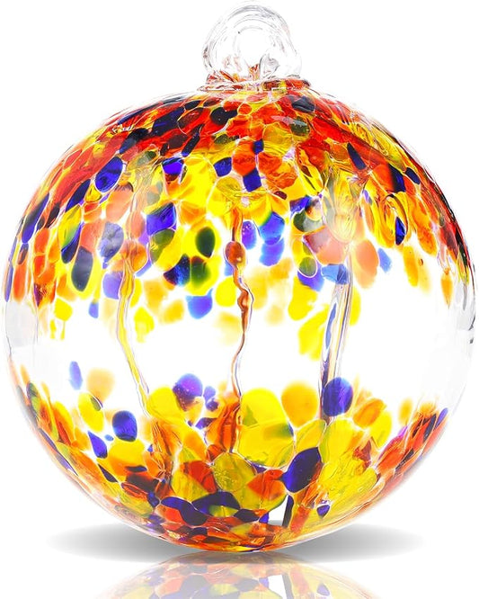 VOREEN 4" Hanging Glass Garden Gazing Ball Hand Blown Glass Witch Ball Christmas Ornament Friendship Balls for Outdoor Garden Patio Window Home Décor, Gift for Mom Wife Friend, Muticolor