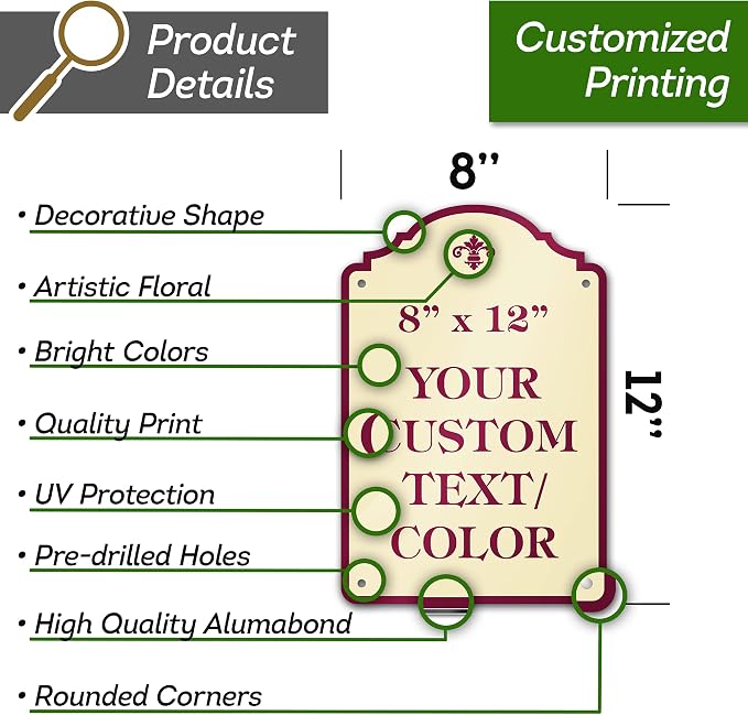 Custom Sign, Customized for Outdoor/Indoor Use, Personalized Designer Style Sign, 8x12 Inch, 24 Colors, Rust-Free Thick AlumaBond - Made by: My Sign Center, USA (Florolex I - Flood)