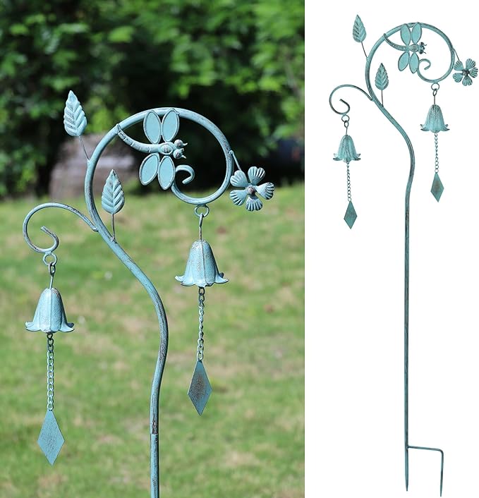 Dragonfly Metal Garden Art,Decorative Garden Stake with Bells for Outside | 46.8"H Dragonfly Garden Decor,Wind Chime Stakes for Outside,Yard Art for Garden,Flower Beds, Patio.