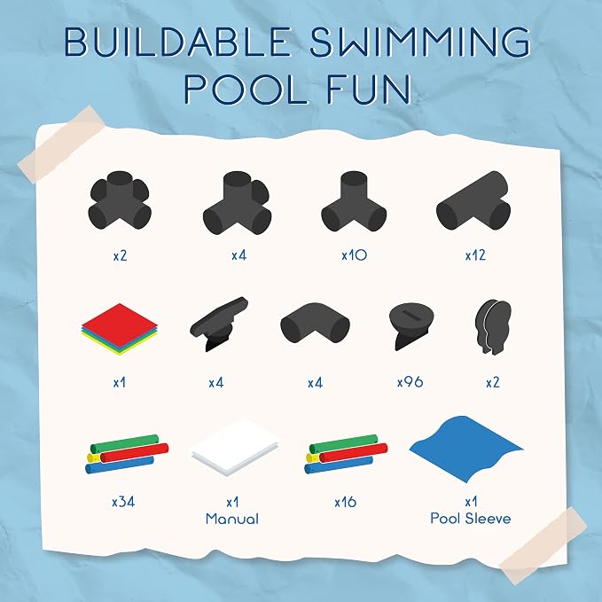 Plastic Kiddie Pool for Kids Ages 8-12 - Buildable Backyard Above Ground Pool for Ball & Sand Pit with Tubes, Connectors, Panels & Sleeve - Toddler Swimming Pools for Outside Play by Funphix