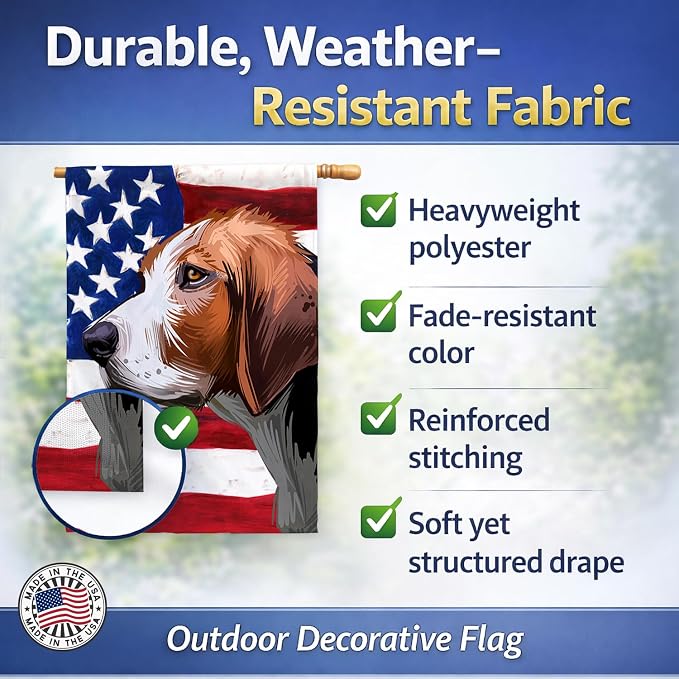 Caroline's Treasures CK6523CHF Finnish hound Dog American Flag House Flag Large Porch Sleeve Pole Decorative Outside Yard Banner Artwork Wall Hanging, Polyester, House Size, Multicolor