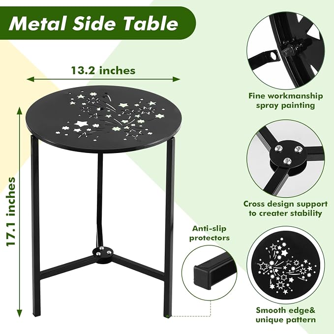 Party Zealot 1-Pack Small Round Metal Side Tables, 13-Inch Black Outdoor End Tables for Patio, Balcony, Porch or Garden – Weather-Resistant Corner Coffee Table for Small Spaces & Indoor Plant Stand