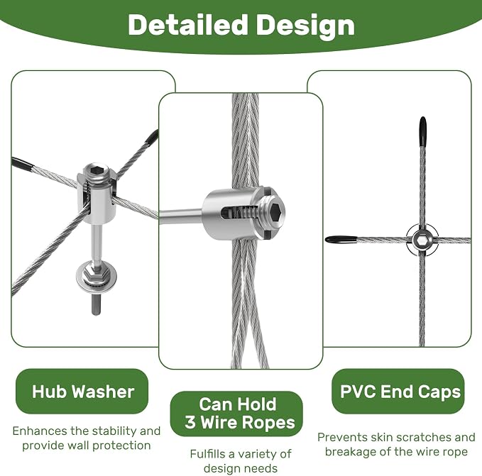 DOEWORKS 16 Set Wire Trellis for Climbing Plants Outdoor, Wall Wire Trellis Kit with 1/8 in x 80ft Stainless Steel Cable, Espalier System for Fence and Garden DIY Projects