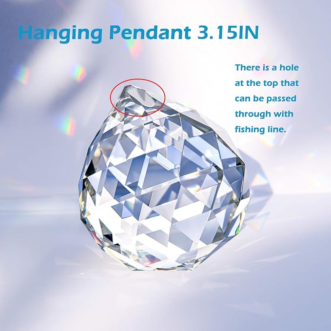 2 Pieces 80mm/3.15 Inch Clear Cut Crystal Prisms Suncatcher,Hanging Rainbow Pendants Glass Sphere Faceted Gazing Ball for Home Décor,Office,Garden Decoration,Super Sparkly and Flawless