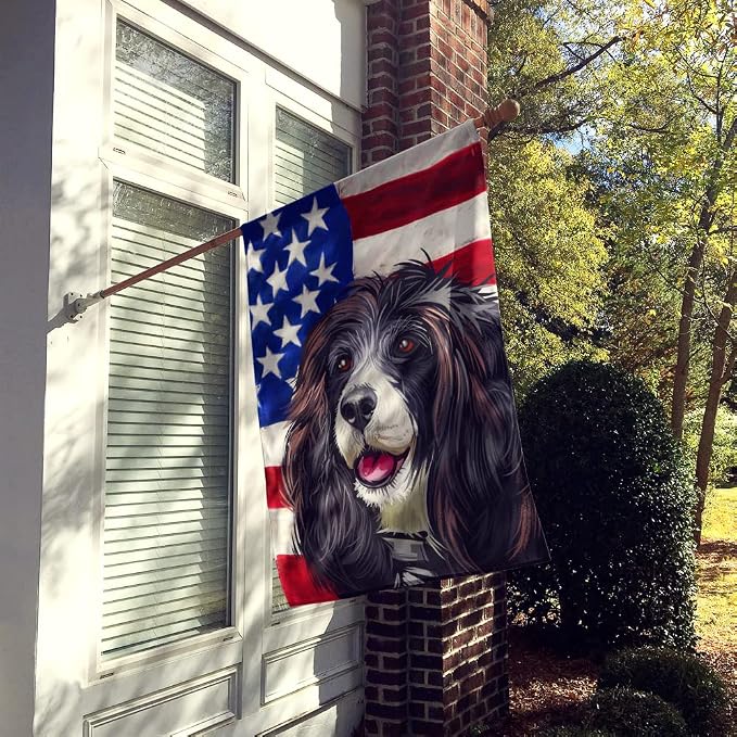 Caroline's Treasures CK6679CHF Russian Spaniel Dog American Flag House Flag Large Porch Sleeve Pole Decorative Outside Yard Banner Artwork Wall Hanging, Polyester, House Size, Multicolor