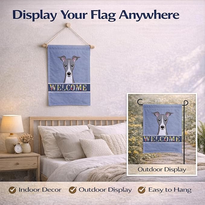 Caroline's Treasures BB1422GF Italian Greyhound Welcome Garden Flag, Blue Mailbox Flag Decorative Yard Flag Banner Outside Patio Artwork Yard Flower Beds, Garden Size, Multicolor