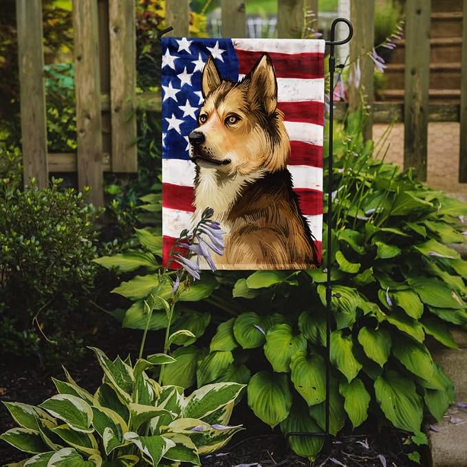 Caroline's Treasures CK6509GF East Siberian Laika Dog American Flag Garden Flag Mailbox Flag Decorative Yard Flag Banner Outside Patio Artwork Yard Flower Beds, Garden Size, Multicolor