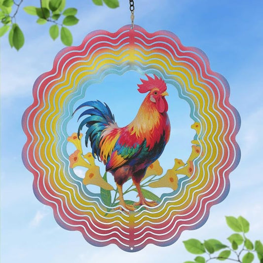 Eandisom Wind Spinners Outdoor Chicken - Birthday Gifts for Women Mom Grandma, Rooster Deocr Hanging Wind Spinner 12 inch 3D Wind Sculptures for Garden Decor for Outside, Patio, Yard, Outdoor
