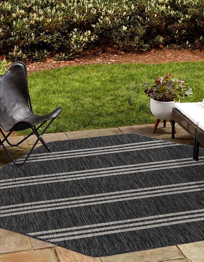 Unique Loom Outdoor Collection Area Rug - Anguilla (7' 10" Octagon, Charcoal/ Ivory)