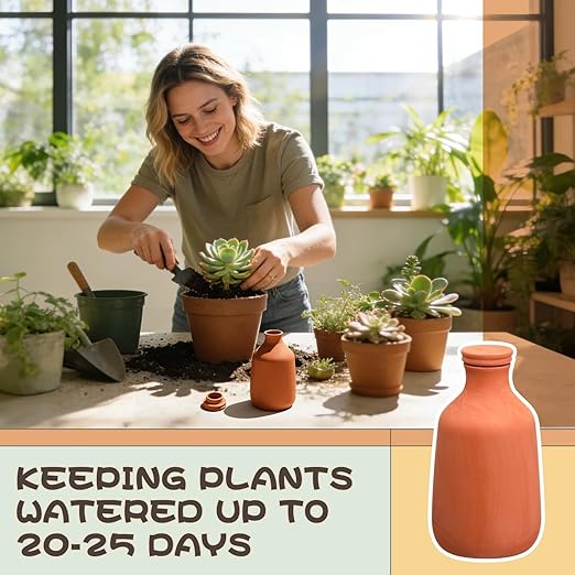 DoubleFill 1 Pcs 50 oz Ollas Terracotta Watering Pots Self Watering Planter Insert Terracotta Globes Clay for Outdoor Indoor Garden Plants, Easy to Refill