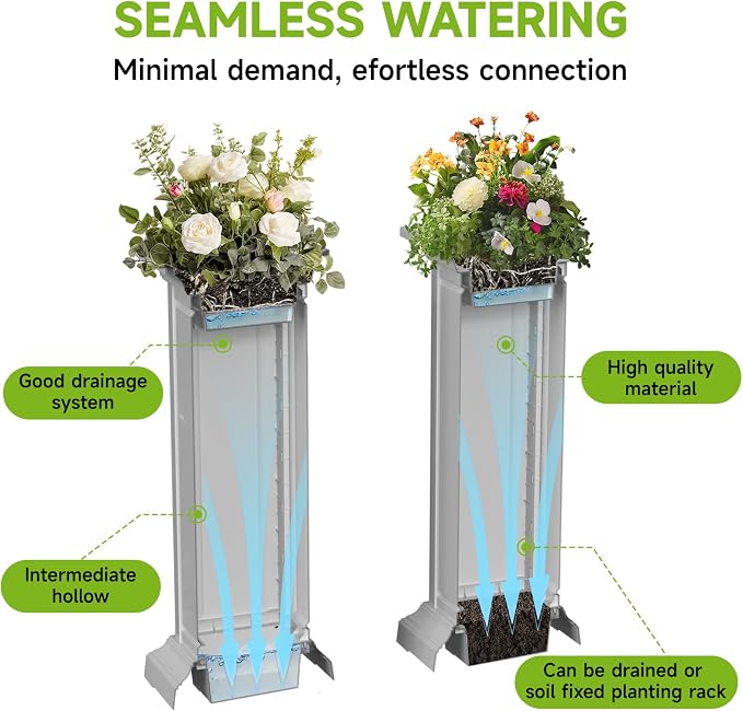 Vixzen Tall Outdoor Resin Planters, Large All-Weather Garden Pots for Patio, Porch, Balcony and Backyard, Durable Crack-Resistant Design for Flowers and Trees (Ashen, 13.98"×13.98"×36.02")
