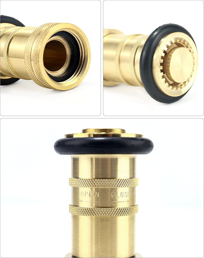 QWORK 1" NST/NH Brass Fire Hose Spray Nozzle, Heavy Duty Fire Equipment, Industrial Jet Fog Nozzle 36 gpm 100 psi