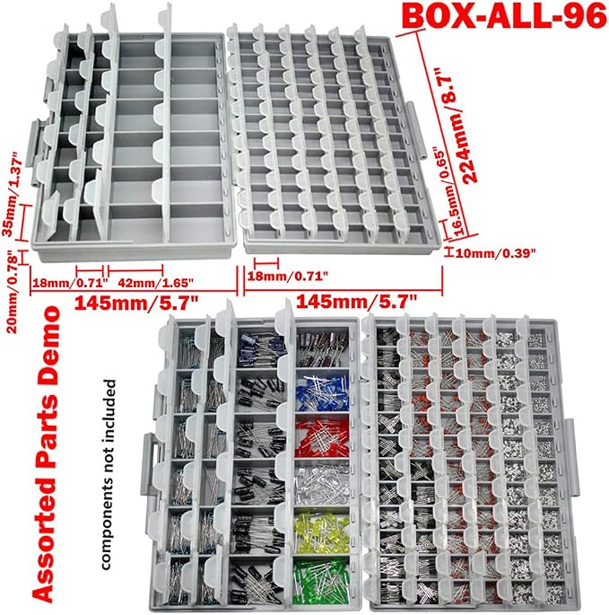 AideTek BOXALL96 96 Lids Enclosure SMD SMT Parts Organizer Surface Mount Box Labels
