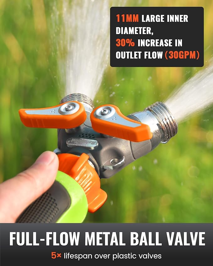 RAINPOINT Garden Hose Splitter 2 Way Heavy Duty, Water Hose Y Spigot Splitter with Shutoff Valves,100% Metal Body Water Hose Connector with Shut-Off Valve, 1.9" Metal Handle, 3/4" GHT Thread(Orange)