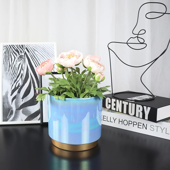 Gepege Ceramic Pots for Plants, Rainbow Pearl Glaze Planter with Drainage Hole, 6.0 inch+5.0 Inch+4.0 Inch. Indoor-Outdoor Large Round Succulent Orchid Flower Pot