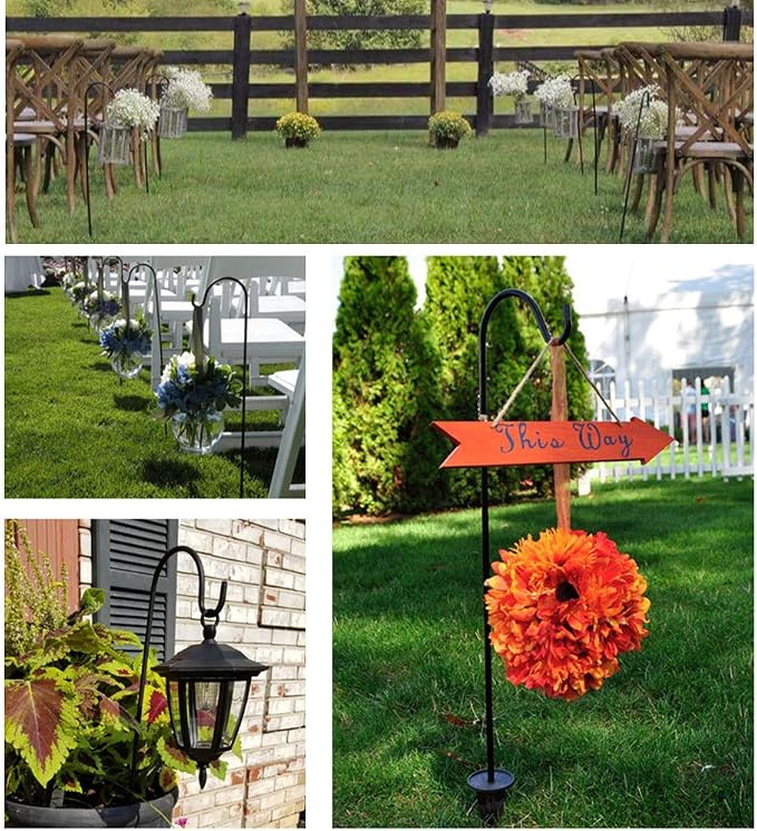Adjustable Shepherd Hooks, Steel Garden Stakes, 26.77 in, 2 Pack | Includes 2 hooks, Adjustable sections 11.02 18.90 26.77 in, For lights lanterns planters, Tool-free assembly