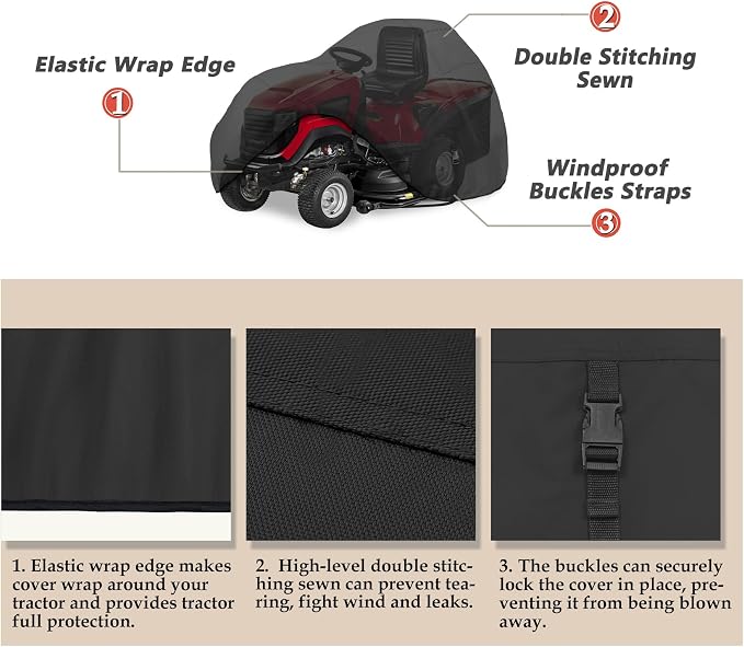 Porch Shield Heavy Duty 600D Polyester Lawn Tractor Cover Waterproof Universal Riding Lawn Mower Cover (Up to 54 inches Decks, Black)