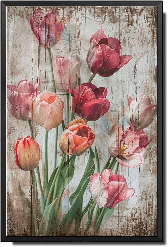 Metal Sign Tin Sign Vintage Vintage Tulips Tin Sign for Rustic Wall Art Shabby Chic Interiors and Corrosion Resistant Aluminu Garden Metal Sign for Restaurant 6×8 Inches with Metal Frame