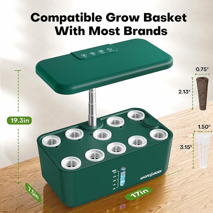 Ahopegarden Hydroponics Growing System: 10 Pods Indoor Herb Garden with LED | Plant Germination Kit with Growth Lamp, Countertop Hydroponic Planter for Fresh Herbs, Vegetables & Lettuce Lovers, Green