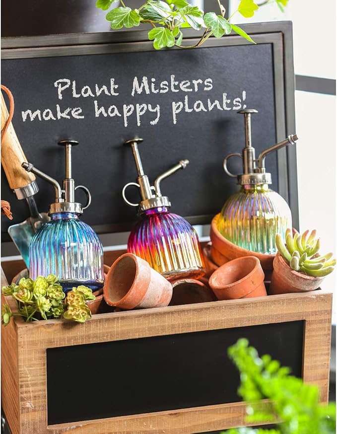 Evergreen Iridescent Ombre Glass Plant Mister, Blue for Indoor Outdoor Gardens