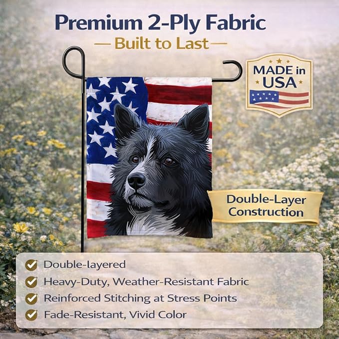 Caroline's Treasures CK6586GF Karelian Bear Dog American Flag Garden Flag Mailbox Flag Decorative Yard Flag Banner Outside Patio Artwork Yard Flower Beds, Garden Size, Multicolor