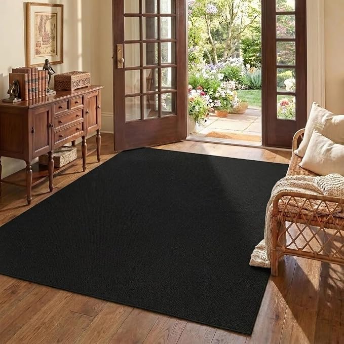 Garvee 5x7 Textured Solid Color Washable Rug for Entryway Indoor, Black | Modern Non Slip Backing Stain Resistant Non Shedding Weaving Rugs for Living Room Bedroom Dining Room Nursery