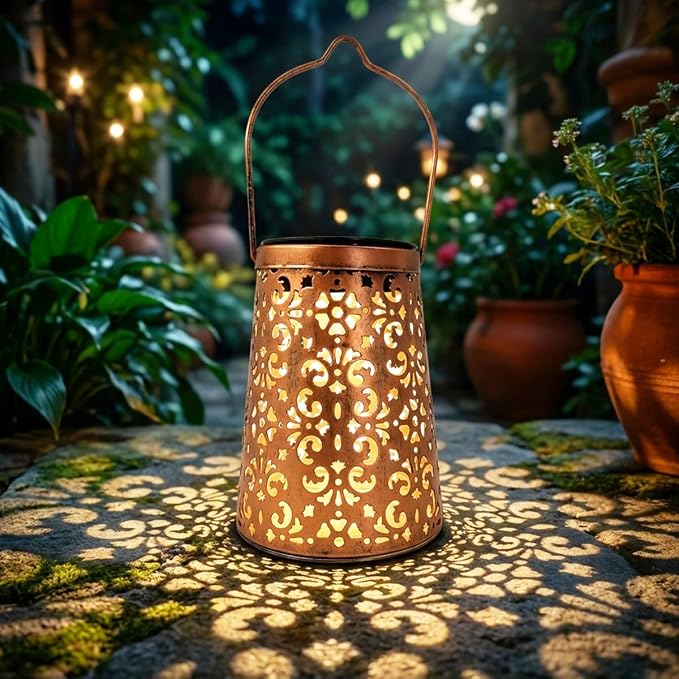 LeiDrail 4 Pack Solar Lanterns Outdoor Waterproof, Hummingbird & Flower Hanging Vintage Metal Lantern, Auto On/Off Garden Patio Yard Porch Pathway Decor, Gifts for Women Mom Grandma