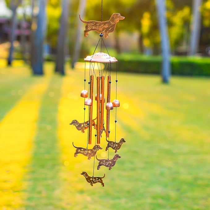 Dachshund Dog Wind Chimes Outdoor Weiner Dog Gifts for Women Men Mom Dad Best Birthday Unique Gardening Gifts Metal WindChimes for Outside/Indoors, Lawn, Patio, Home, Yard Decor, Garden Decorations