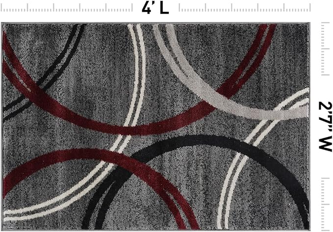 Rugshop Wavy Circles Modern Non-Shedding Accent Area Rug Red 2'7" x 4' | Rectangular, Size 2'7" x 4', Living Room, Bedroom, Dining Room, Home Office, Kitchen, Entryway, Hallway, Nursery, Kids Room