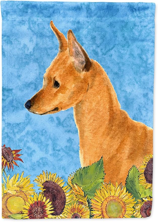 Caroline's Treasures SS4235GF Min Pin in Summer Flowers Garden Flag Mailbox Flag Decorative Yard Flag Banner Outside Patio Artwork Yard Flower Beds, Garden Size, Multicolor
