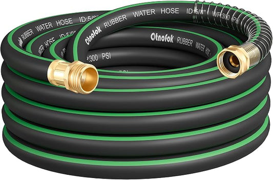 Heavy Duty Garden Hose 30 ft x 5/8", 5-Layer Hybrid Rubber Water Hose with 3/4" Swivel Brass Male to Female Fittings, 1000 PSI Burst, No-kink for Lawn, Backyard, Black & Green