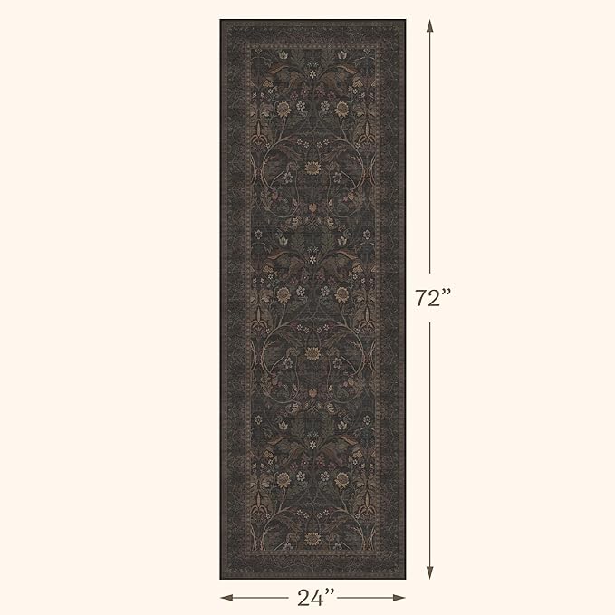 Washable 2x6 Kitchen Runner Rugs Non Slip - Dark Brown Hallway Runner Rug, Farmhouse Non Slip Floral Botanical Bathroom Mats, Southwestern Cabin Bedroom, Hall Way Low Pile Carpet