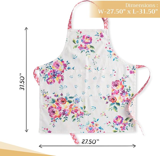 Maison d' Hermine Aprons for women with Pocket 100% Cotton (27.50"x31.50") | Adjustable Neck Strap & long ties Apron Men Chef Wedding Cooking Gardening Server Maid