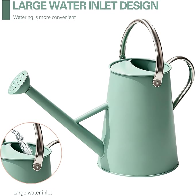 Metal Watering Can with Stainless Steel Handle for Outdoor and Indoor Plants, Watering Can Decor, 1.5 Gallon (Cream Green)