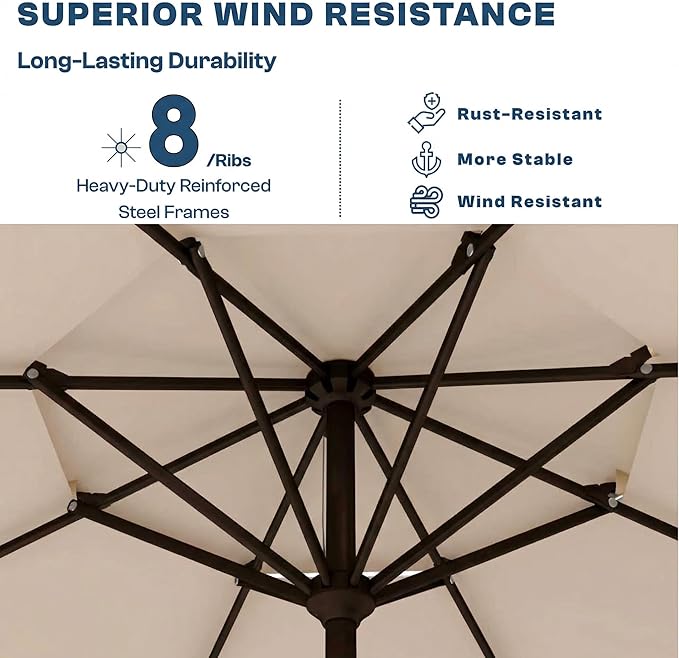 10FT Patio Umbrella, 2 Tier Outdoor Table Umbrella, Large Vented Market Umbrellas with Push Button Tilt and Crank, 8 Sturdy Ribs for Backyard, Deck, Pool, UPF50+ UV Protection