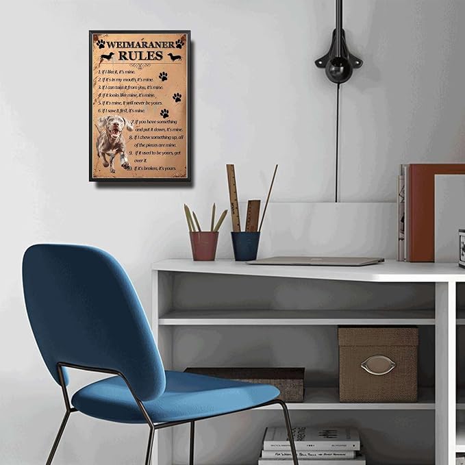 Metal Sign Tin Sign Vintage Wall Art Weimaraner Rules Vintage Metal Sign for Bar 6×8 Inches with Metal Frame