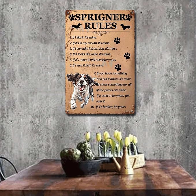 Metal Sign Tin Sign Vintage Wall Art Springer Rules Boho Office Decor for Pub 8×12 Inches