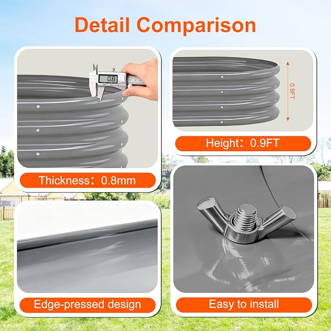 Rakukiri Raised Garden Bed Outdoor, GRS Certified Recycled Metal Planter Box 2 Sets, 4FT Galvanized Oval Herb Garden Kit, Bottomless Large Garden Beds for Vegetables Flowers, Rust-Resistant Gray
