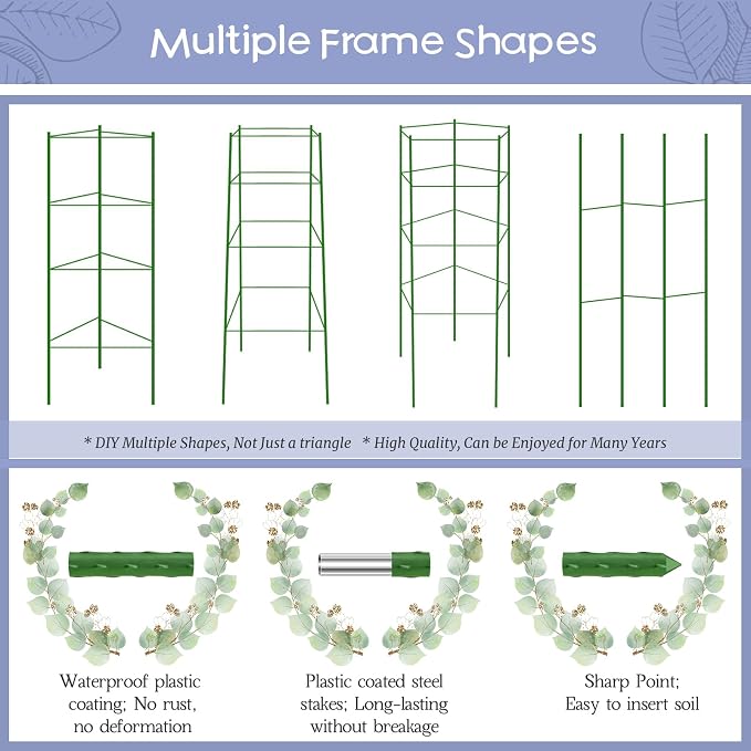 Legigo 8-Pack Up to 63inch Tomato Cages for Garden Plant Support- Garden Stakes Tomato Cage, Tomato Trellis for Potted Plants, Tomato Cages Plant Stakes for Climbing Vegetables Plants Flowers