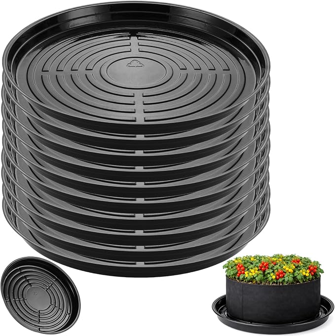 10 Packs 18 Inches Extra-Large Black Plant Saucers for Indoor Outdoor Use Heavy Duty Plastic Plant Trays for Planter Bulk Flower Pot Drip Trays to Catch Water, 4 to 20 Inch