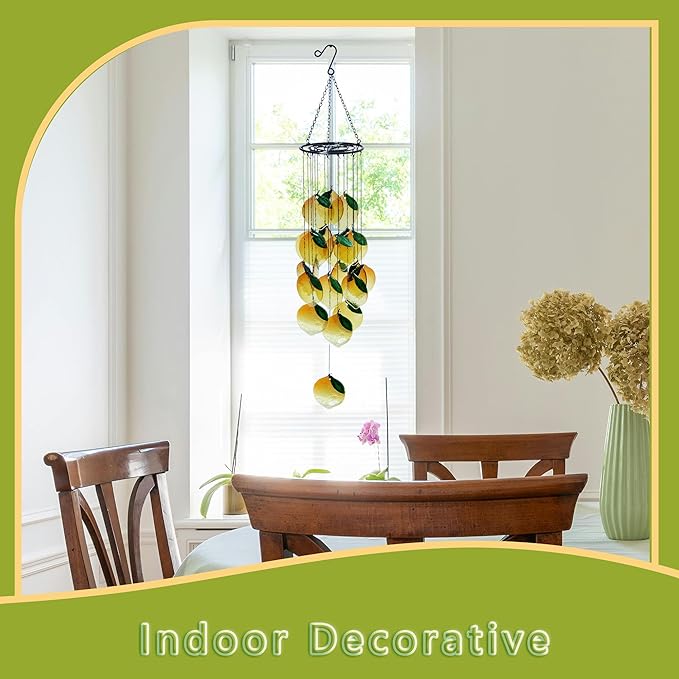 Small Sea Glass Wind Chimes for Outside, Lemon Windchimes Outdoors Unique, Sea Glass Art Wind Chimes Outdoor Gifts for Women, Hanging Outdoor Garden Decor