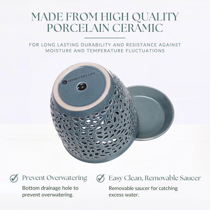 Elegant Orchid Pot with Holes, Large 6.5 inch Premium Porcelain Ceramic Orchid Pot for Repotting, Durable Ceramic Planter with Removable Saucer for Easy Drain, Planter Gifts for Moms