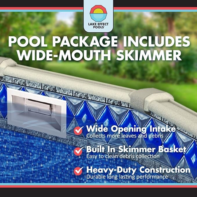 Lake Effect Pools 'Fiji' 24 ft Round Above Ground Swimming Pool | 52 Inch Resin Protected Steel Sided Walls | Bundle Includes: 25 Gauge Unibead Liner & Widemouth Skimmer
