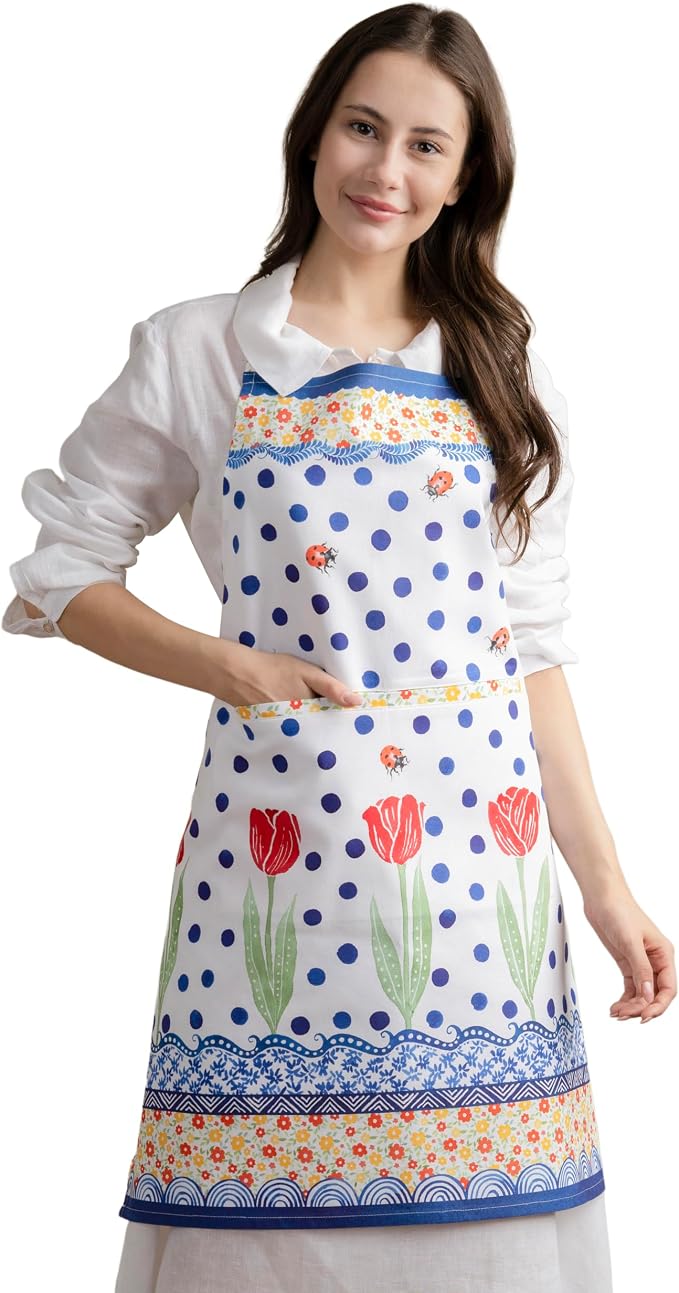 Maison d' Hermine Aprons for women with Pocket 100% Cotton (27.50"x31.50") | Adjustable Neck Strap & long ties Apron Men Chef Wedding Cooking Gardening Server Maid