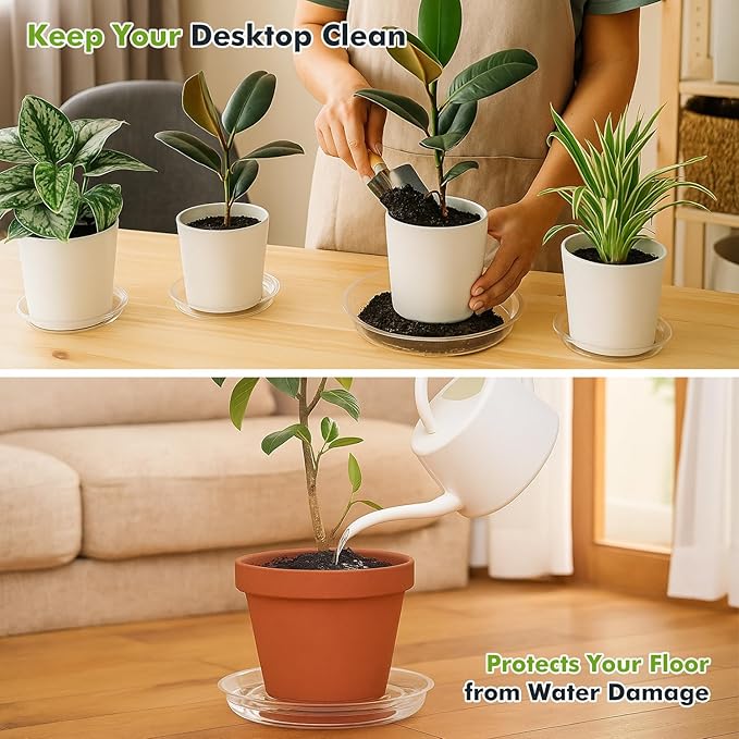 70 Packs 10" Clear Plant Saucers for Indoor Outdoor Use Heavy Duty Plastic Plant Trays for Planter Flower Pot Drip Trays to Catch Water, Bulk 4 to 20 Inch, Round Transparent